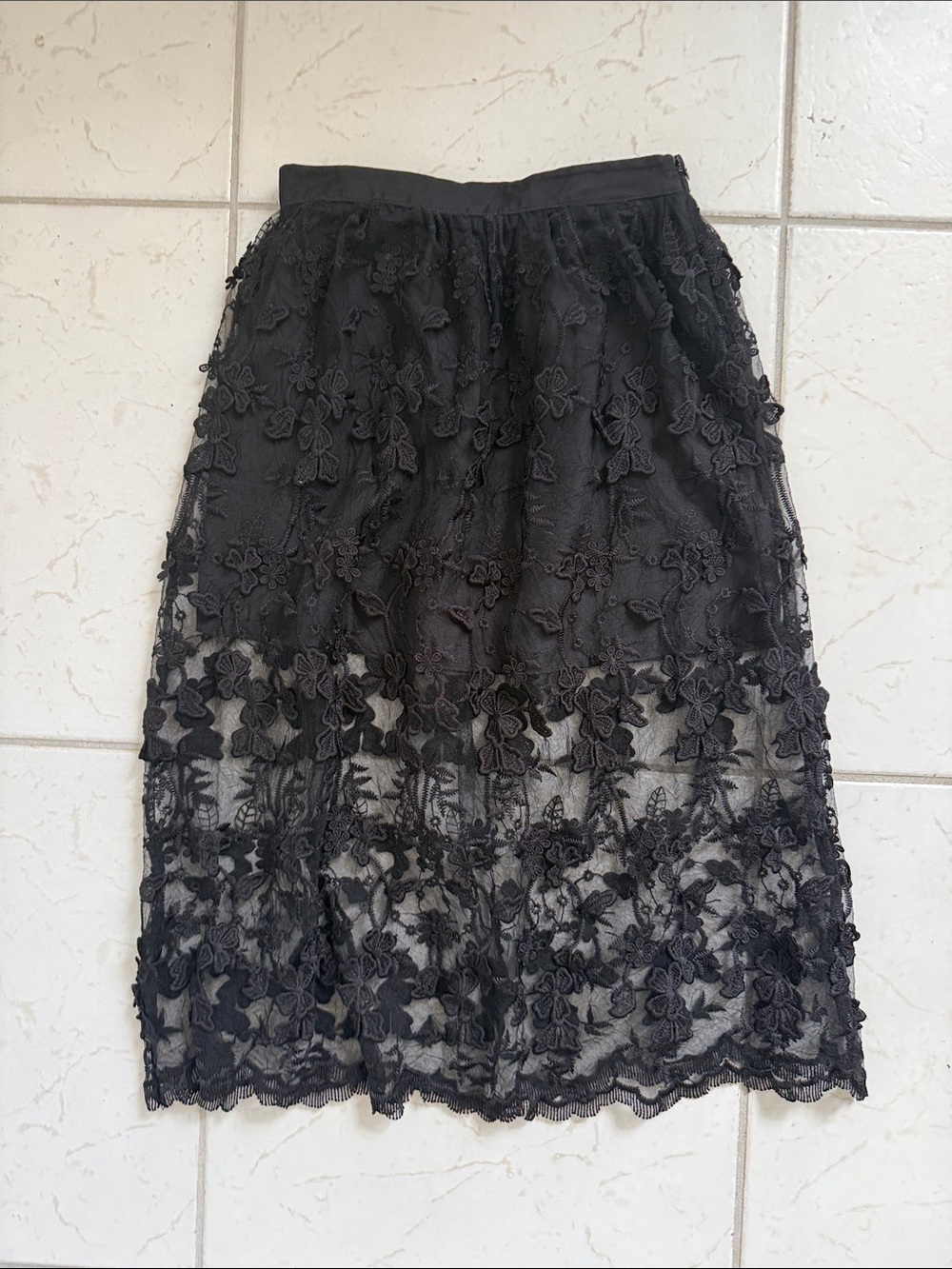 Black Lace Overlay Midi Skirt